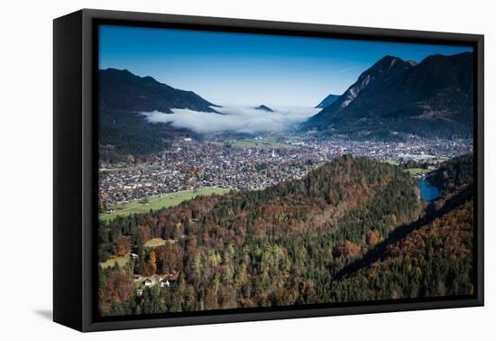 Garmisch-Partenkirchen with Rissersee, Autumn, Aerial Shots, Bavaria, Germany-Frank Fleischmann-Framed Premier Image Canvas