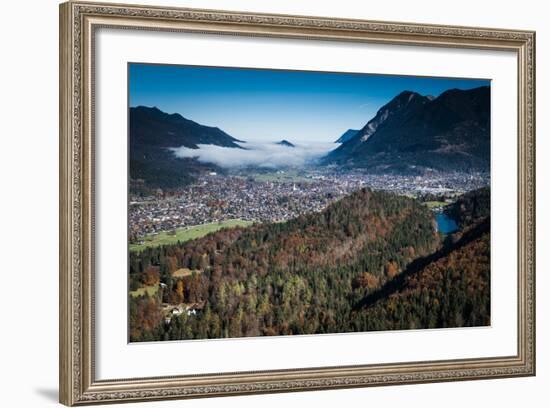 Garmisch-Partenkirchen with Rissersee, Autumn, Aerial Shots, Bavaria, Germany-Frank Fleischmann-Framed Photographic Print