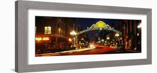 Gaslamp Quarter lit up at night, San Diego, California, USA-null-Framed Photographic Print