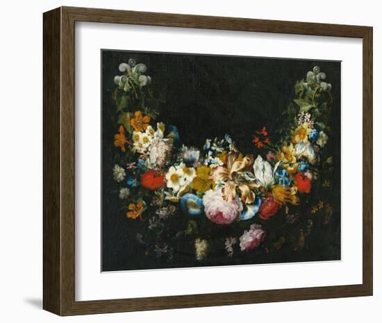 Gaspar Peeter Verbruggen, A swag of flowers-Dutch Florals-Framed Art Print