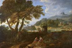 Rocky Landscape with Hunters, C.1635 (Oil on Canvas)-Gaspard Poussin Dughet-Giclee Print