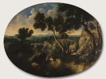 Rocky Landscape with Hunters, C.1635 (Oil on Canvas)-Gaspard Poussin Dughet-Giclee Print