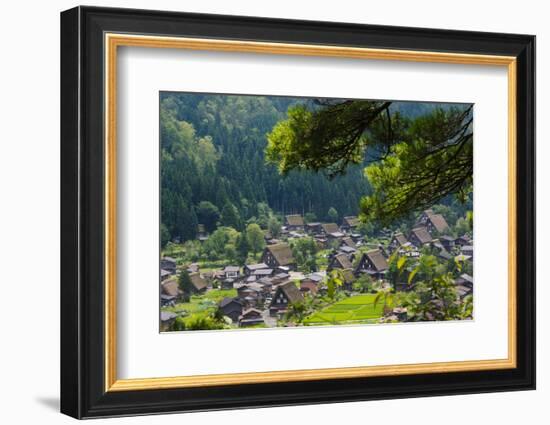 Gassho-zukuri houses and farmland in the mountain, Shirakawa-go, Japan-Keren Su-Framed Photographic Print