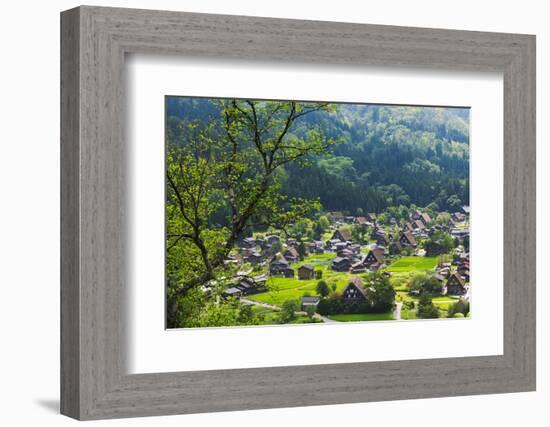 Gassho-zukuri houses and farmland in the mountain, Shirakawa-go, Japan-Keren Su-Framed Photographic Print