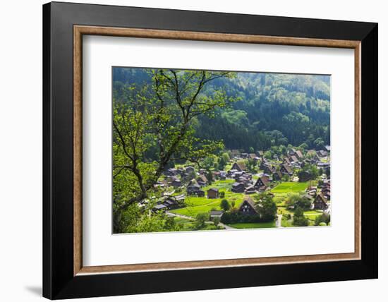 Gassho-zukuri houses and farmland in the mountain, Shirakawa-go, Japan-Keren Su-Framed Photographic Print