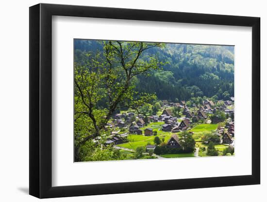 Gassho-zukuri houses and farmland in the mountain, Shirakawa-go, Japan-Keren Su-Framed Photographic Print