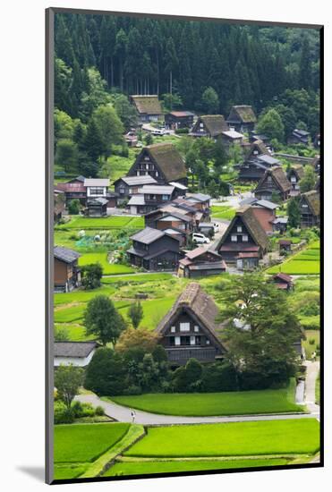 Gassho-zukuri houses and farmland in the mountain, Shirakawa-go, Japan-Keren Su-Mounted Photographic Print