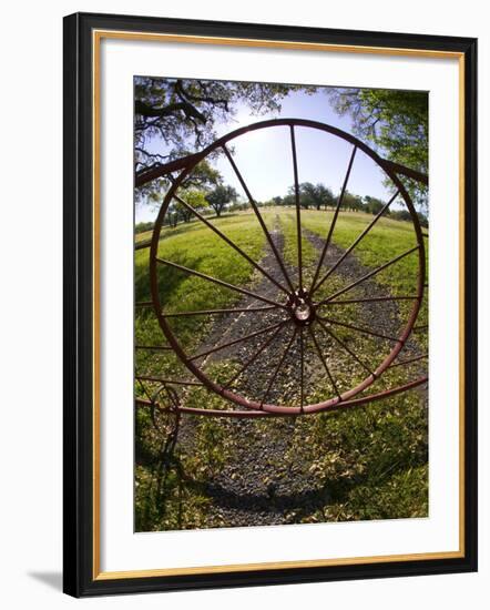 Gate with Metal Wheel Near Cuero, Texas, USA-Darrell Gulin-Framed Photographic Print