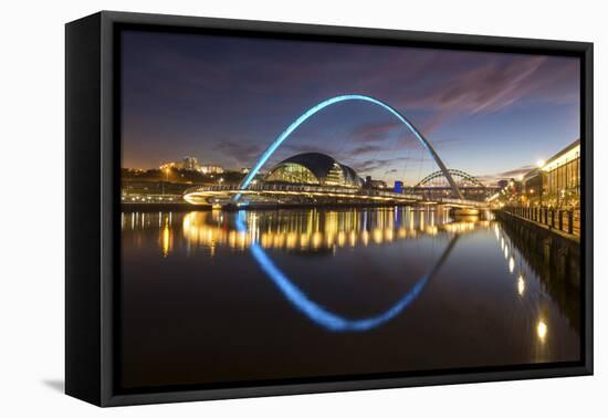 Gateshead Millennium Bridge at Night, River Tyne, Newcastle Upon Tyne, Tyne and Wear, England, U.K.-Chris Hepburn-Framed Premier Image Canvas