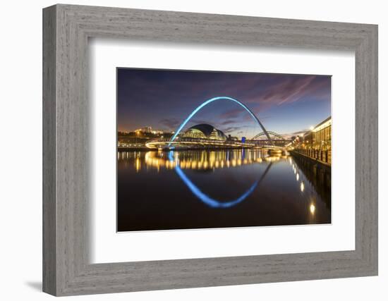 Gateshead Millennium Bridge at Night, River Tyne, Newcastle Upon Tyne, Tyne and Wear, England, U.K.-Chris Hepburn-Framed Photographic Print