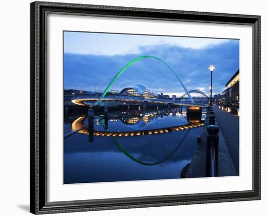 Gateshead Millennium Bridge, the Sage and Tyne Bridge at Dusk, Spanning the River Tyne Between Newc-Mark Sunderland-Framed Photographic Print