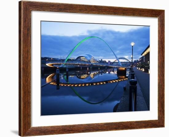 Gateshead Millennium Bridge, the Sage and Tyne Bridge at Dusk, Spanning the River Tyne Between Newc-Mark Sunderland-Framed Photographic Print