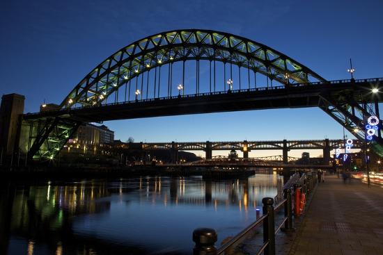 Gateshead Quays With Tyne Bridge And River Tyne Swing Bridge At Night Photographic Print By Peter Barritt Art Com