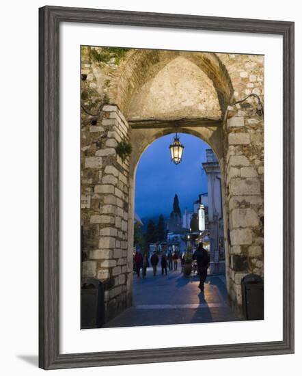 Gateway into Town at Night, Taormina, Sicily, Italy, Europe-Martin Child-Framed Photographic Print