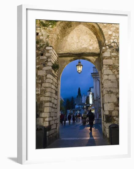 Gateway into Town at Night, Taormina, Sicily, Italy, Europe-Martin Child-Framed Photographic Print