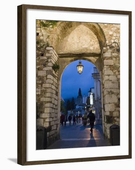 Gateway into Town at Night, Taormina, Sicily, Italy, Europe-Martin Child-Framed Photographic Print