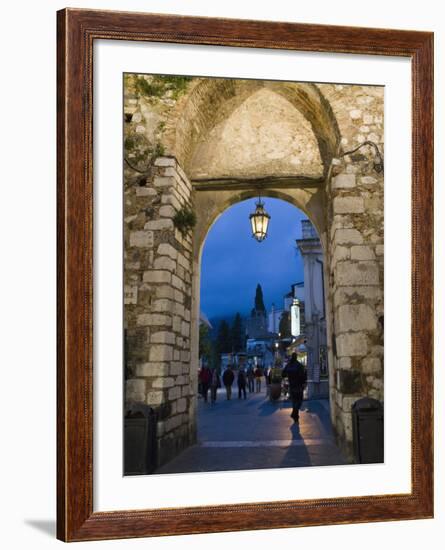 Gateway into Town at Night, Taormina, Sicily, Italy, Europe-Martin Child-Framed Photographic Print