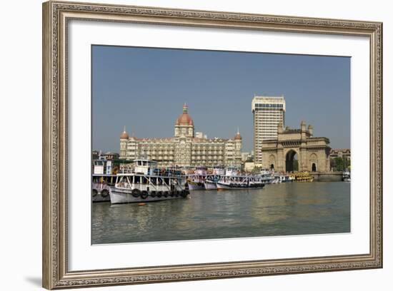 Gateway of India on the Dockside Beside the Taj Mahal Hotel, Mumbai, India, Asia-Tony Waltham-Framed Photographic Print