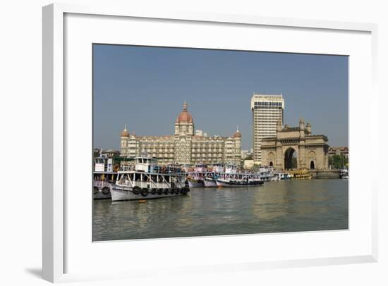 Gateway of India on the Dockside Beside the Taj Mahal Hotel, Mumbai, India, Asia-Tony Waltham-Framed Photographic Print