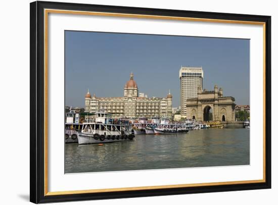 Gateway of India on the Dockside Beside the Taj Mahal Hotel, Mumbai, India, Asia-Tony Waltham-Framed Photographic Print