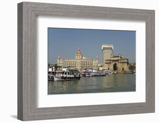 Gateway of India on the Dockside Beside the Taj Mahal Hotel, Mumbai, India, Asia-Tony Waltham-Framed Photographic Print