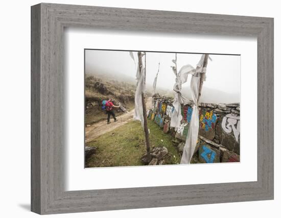 Gateway to Nepal with Flags and Buddhist Inscriptions Near the Village of Tumling, Nepal-Roberto Moiola-Framed Photographic Print