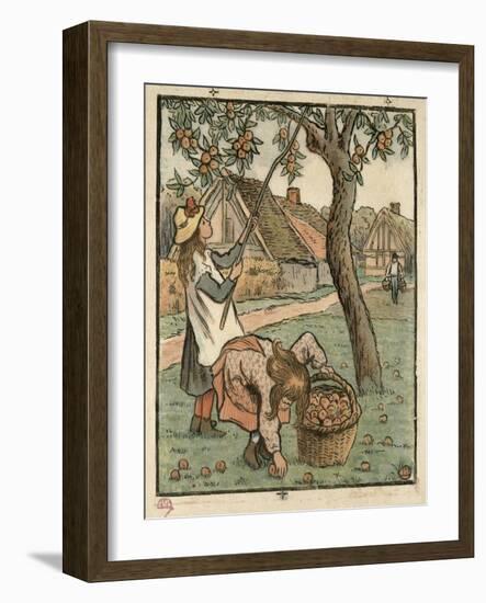 Gathering Apples, from Travaux Des Champs, Engraved by Lucien Pissarro-Camille Pissarro-Framed Giclee Print