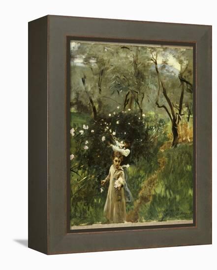 Gathering Flowers at Twilight-John Singer Sargent-Framed Premier Image Canvas