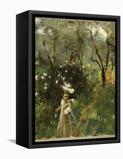 Gathering Flowers at Twilight-John Singer Sargent-Framed Premier Image Canvas