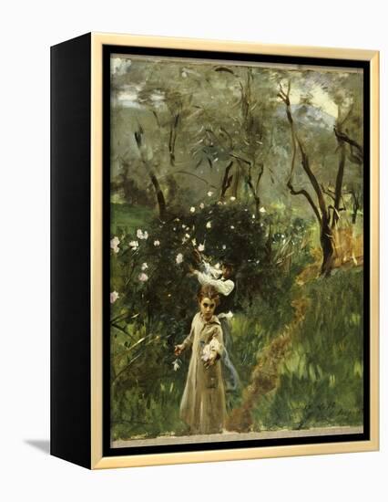 Gathering Flowers at Twilight-John Singer Sargent-Framed Premier Image Canvas