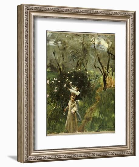 Gathering Flowers at Twilight-John Singer Sargent-Framed Giclee Print