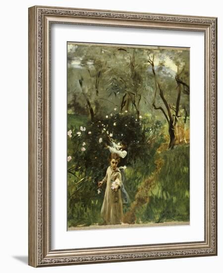 Gathering Flowers at Twilight-John Singer Sargent-Framed Giclee Print