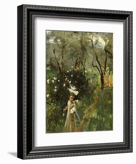 Gathering Flowers at Twilight-John Singer Sargent-Framed Giclee Print