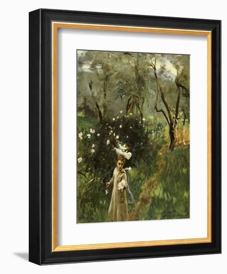 Gathering Flowers at Twilight-John Singer Sargent-Framed Giclee Print