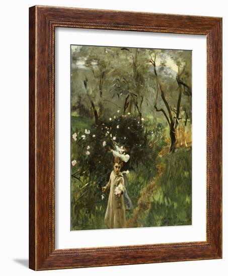 Gathering Flowers at Twilight-John Singer Sargent-Framed Giclee Print