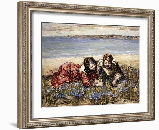 Gathering Flowers by the Seashore, 1919-Edward Atkinson Hornel-Framed Giclee Print