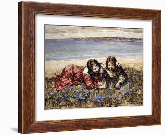 Gathering Flowers by the Seashore, 1919-Edward Atkinson Hornel-Framed Giclee Print