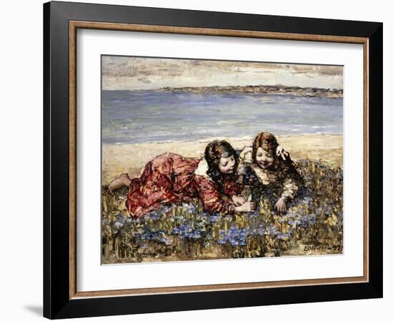 Gathering Flowers by the Seashore, 1919-Edward Atkinson Hornel-Framed Giclee Print