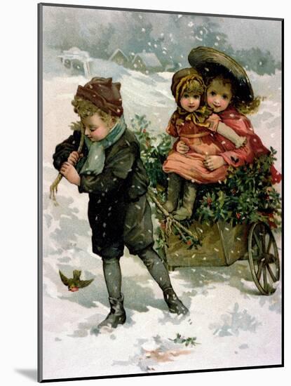 Gathering Holly, Victorian Card-Lizzie Mack-Mounted Giclee Print