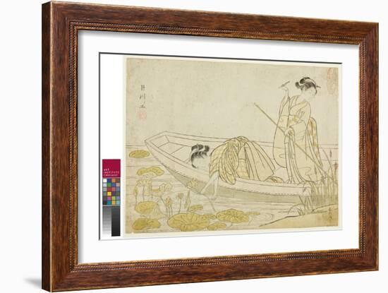 Gathering Lotus Flowers, 1765 (Colour Woodblock Print)-Suzuki Harunobu-Framed Giclee Print