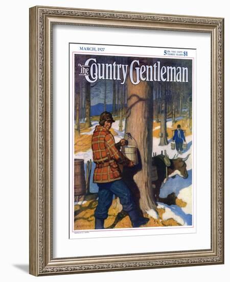 "Gathering Maple Syrup," Country Gentleman Cover, March 1, 1927-Newell Convers Wyeth-Framed Giclee Print