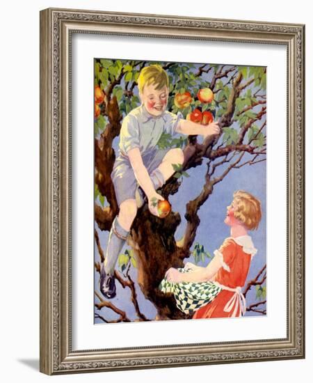 Gathering the Apple Crop (Colour Litho)-English School-Framed Giclee Print