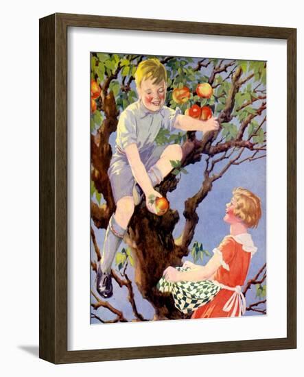 Gathering the Apple Crop (Colour Litho)-English School-Framed Giclee Print