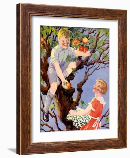 Gathering the Apple Crop (Colour Litho)-English School-Framed Giclee Print