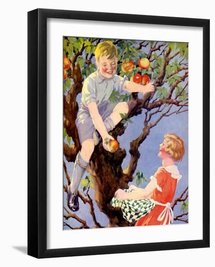 Gathering the Apple Crop (Colour Litho)-English School-Framed Giclee Print