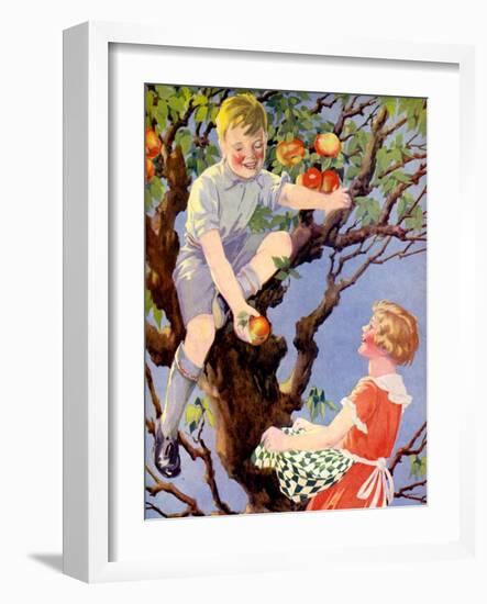 Gathering the Apple Crop (Colour Litho)-English School-Framed Giclee Print