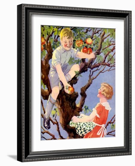 Gathering the Apple Crop (Colour Litho)-English School-Framed Giclee Print