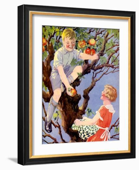 Gathering the Apple Crop (Colour Litho)-English School-Framed Giclee Print