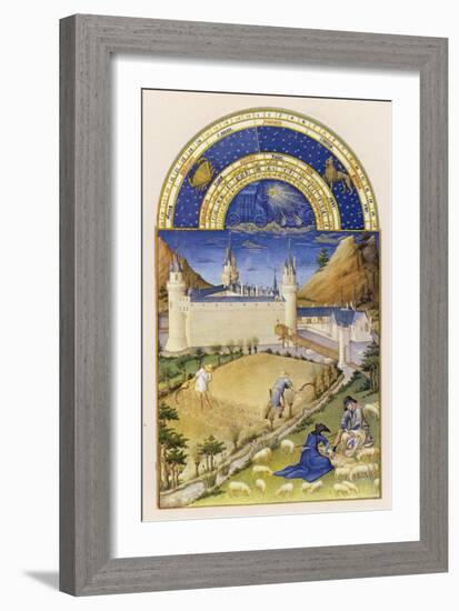 Gathering the Harvest and Tending Sheep Close to the Chateau De Poitiers-Pol De Limbourg-Framed Art Print