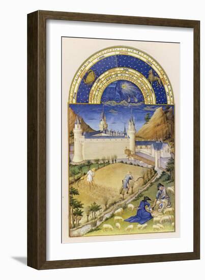 Gathering the Harvest and Tending Sheep Close to the Chateau De Poitiers-Pol De Limbourg-Framed Art Print